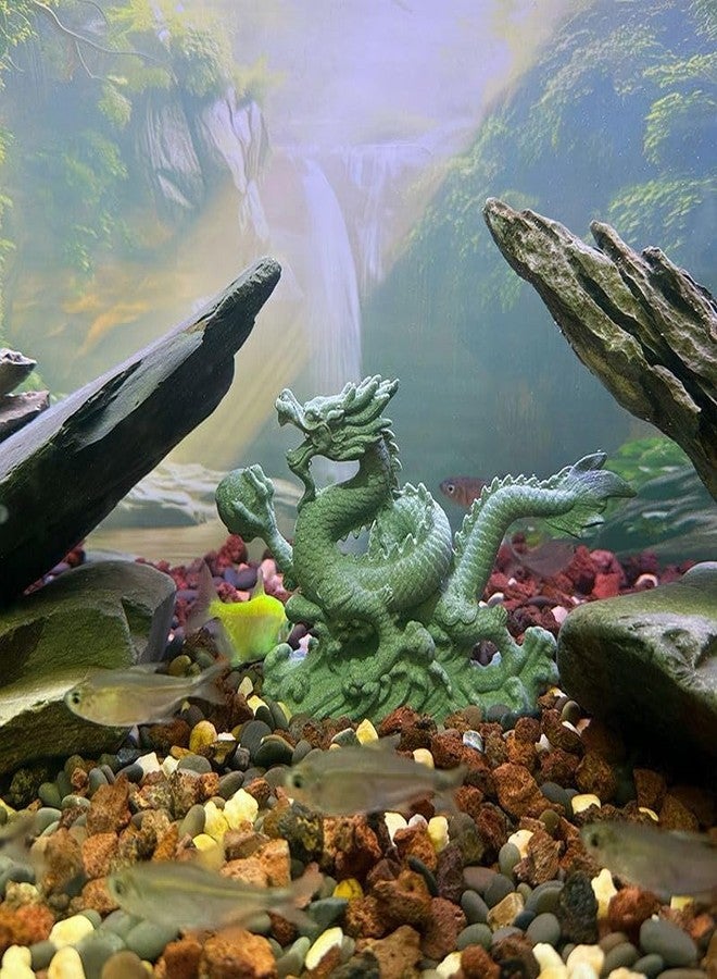 livelyfish Sandstone Chinese Dragon Statues, Aquarium Fish Tank Decorations Asian Garden Home Office Tabletop Small Accessories Decor for Wealth Success Lucky,A - Image 2